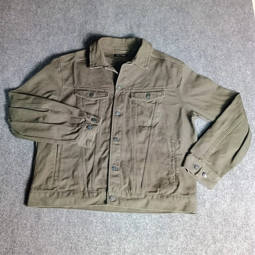 Line of Trade Trucker Jacket Men's XL Olive Green Canvas Cotton Button Front